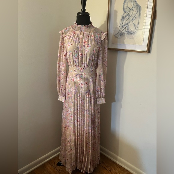 MELLODAY Pleated Long Sleeve Satin Maxi Dress
